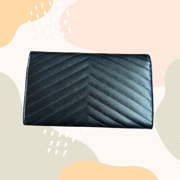 Saint Laurent Envelope Chain Wallet Black Leather Gold Hardware Crossbody - Picture 2 of 12